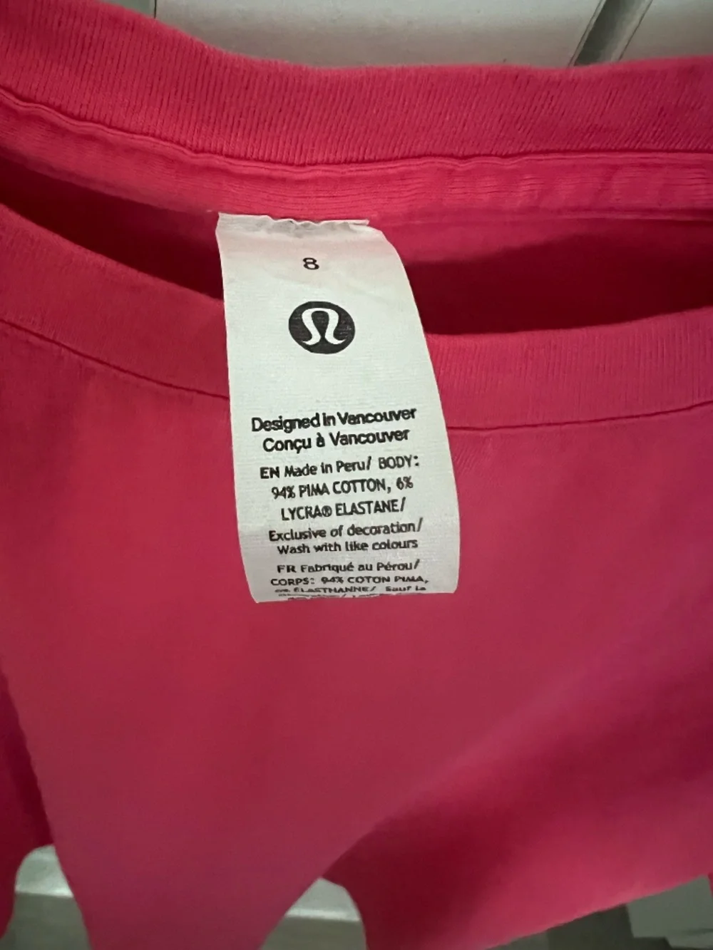 Pink Lulelemon Shirt, Size 8